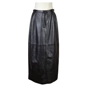 Vintage Bagatelle Black Genuine Leather Maxi Skirt Sz 14 High Waist Slit